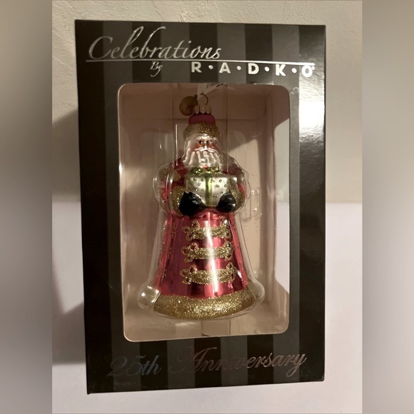 Celebrations By Radko Blown Glass Santa With Gift Christmas Ornament 2010 NIB